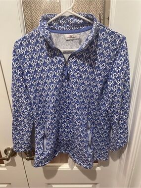 Vineyard Vines Blue & White Printed Zip-Front Top
